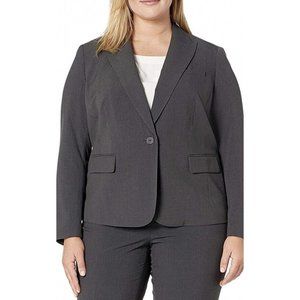 Anne Klein Plus Size Womens Solid One Button Blazer Jacket Grey 16W